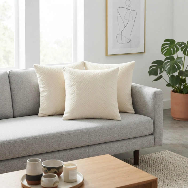 FUNDA DECORATIVA PLUSH BLANCA TEXTURIZADA PACK DE 3 046 DISEÑO MODERNO - 5