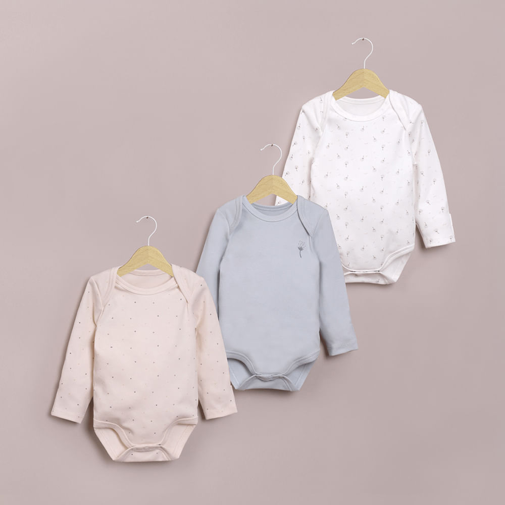 TRIPACK BODIES MANGA LARGA FLORES DE BEBE  NIÑA OPALINE - 1