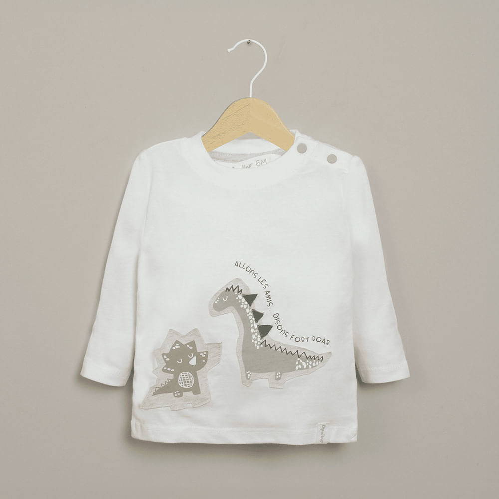POLERA MANGA LARGA BLANCA DINOSAURIOS DE NIÑO OPALINE - 1