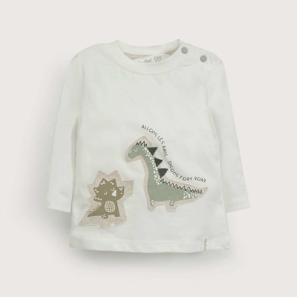 POLERA MANGA LARGA BLANCA DINOSAURIOS DE NIÑO OPALINE - 2