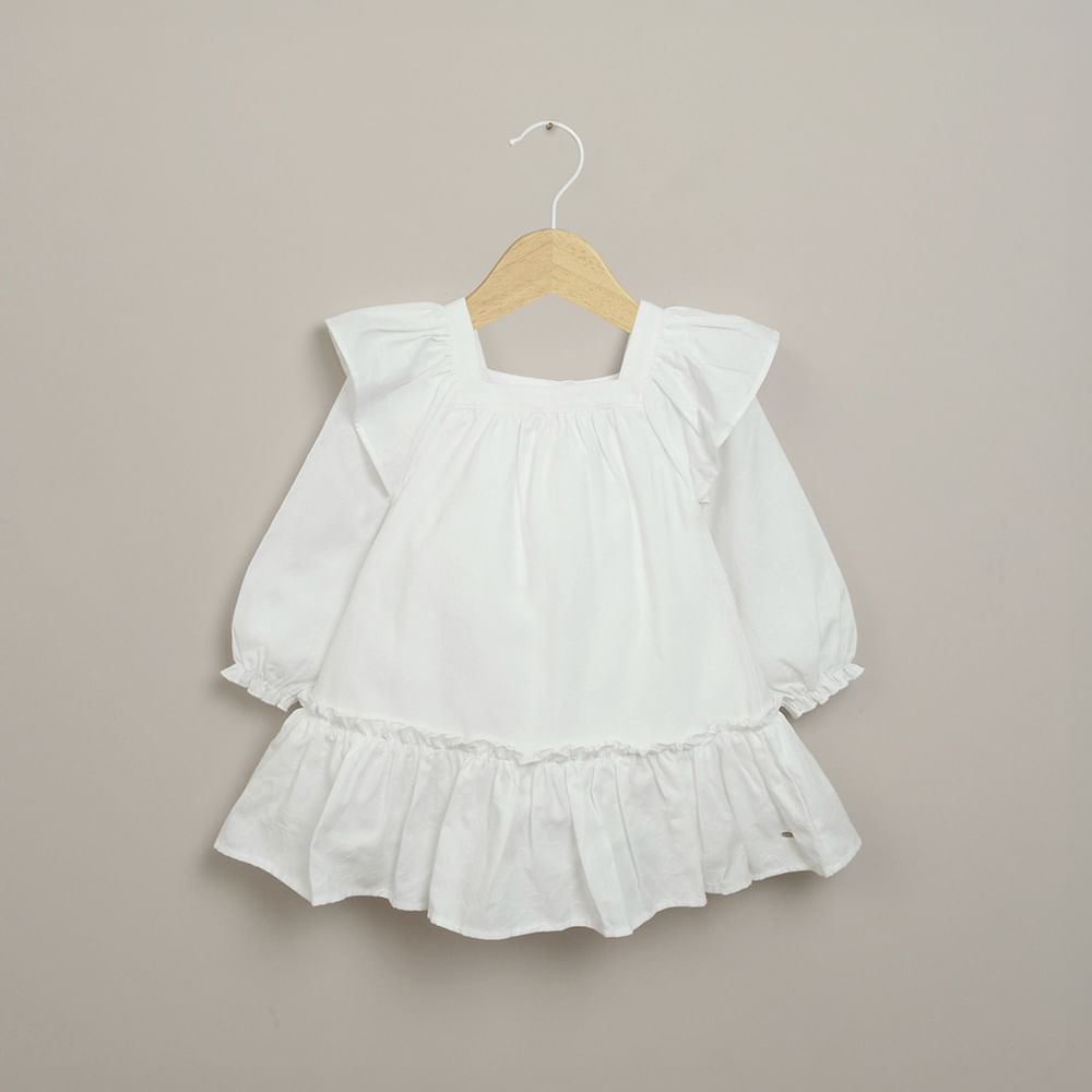 VESTIDO BLANCO MANGA LARGA DE NIÑA OPALINE - 1