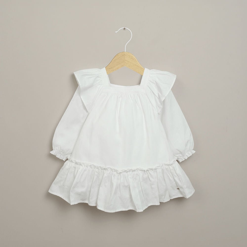 VESTIDO BLANCO MANGA LARGA DE NIÑA OPALINE - 1