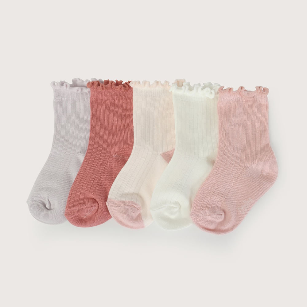 PACK DE 5 CALCETINES ROSADOS NIÑA OPALINE - 1