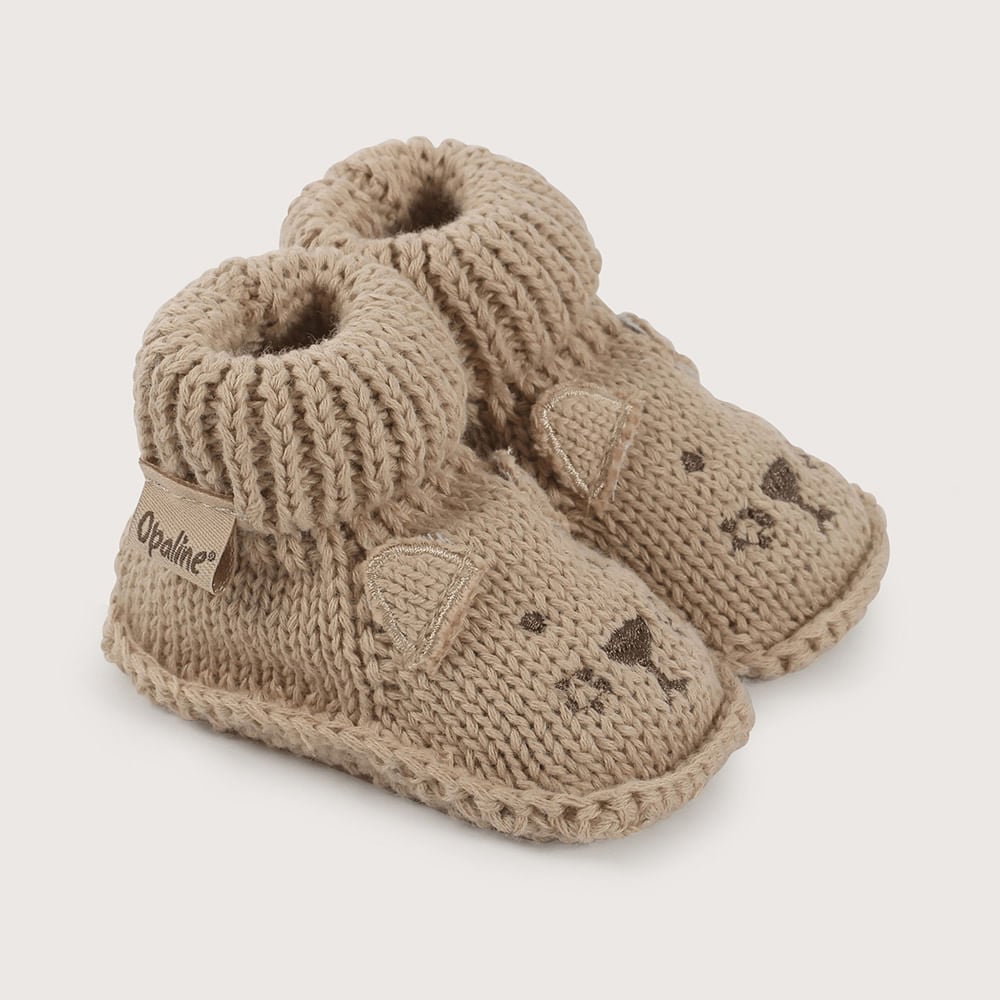PANTUFLA BEBE TEJIDA CAFE  DE NIÑO OPALINE - 1