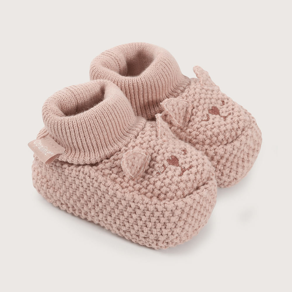 PANTUFLA BEBE  TEJIDA BEIGE UNISEX OPALINE - 1