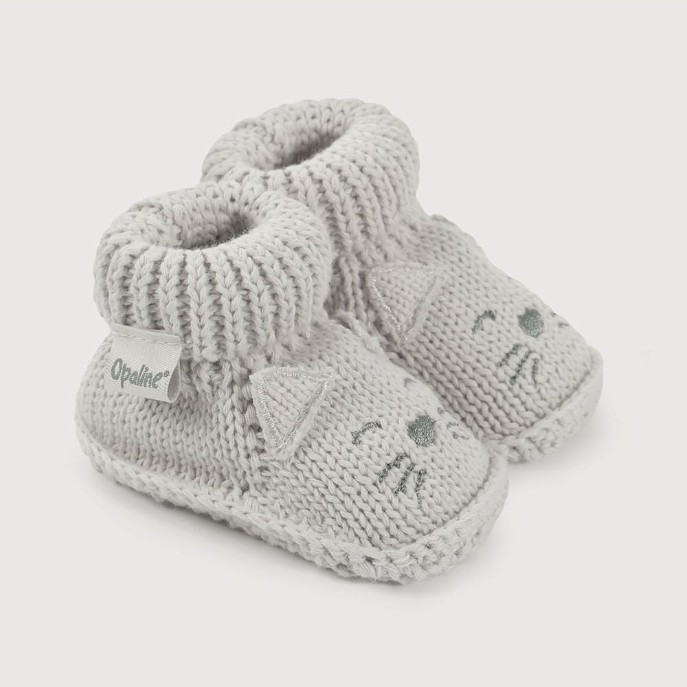 PANTUFLA BEBE  TEJIDA GRIS DE NIÑO OPALINE - 1