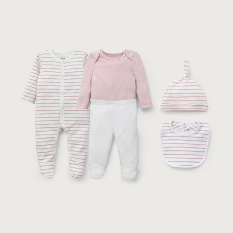 CONJUNTO 5 PIEZAS ROSADO CON LINEAS DE BEBE  NIÑA OPALINE - 2