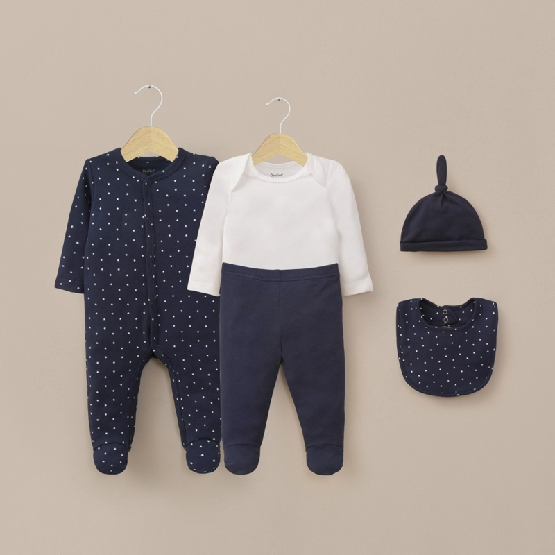CONJUNTO 5 PIEZAS AZUL CON ESTRELLAS DE BEBE NIÑO OPALINE - 1