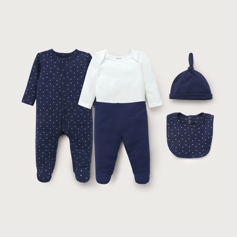 CONJUNTO 5 PIEZAS AZUL CON ESTRELLAS DE BEBE NIÑO OPALINE - 2