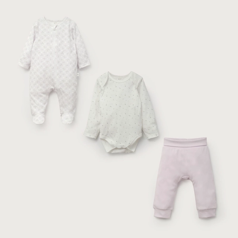 CONJUNTO 3 PIEZAS OSITO, BODY Y PANTALON LILA DE BEBE  NIÑA OPALINE - 2