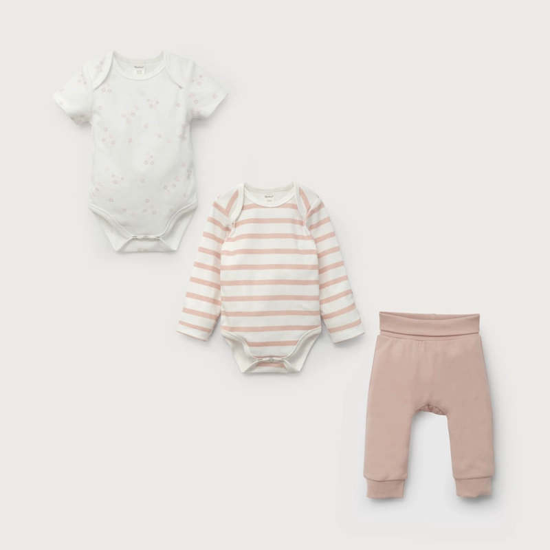 CONJUNTO 3 PIEZAS BODIES Y PANTALON ROSADO DE BEBE  NIÑA OPALINE - 2