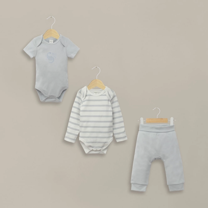 CONJUNTO 3 PIEZAS BODIES Y PANTALON AZUL DE BEBE  NIÑO OPALINE - 1