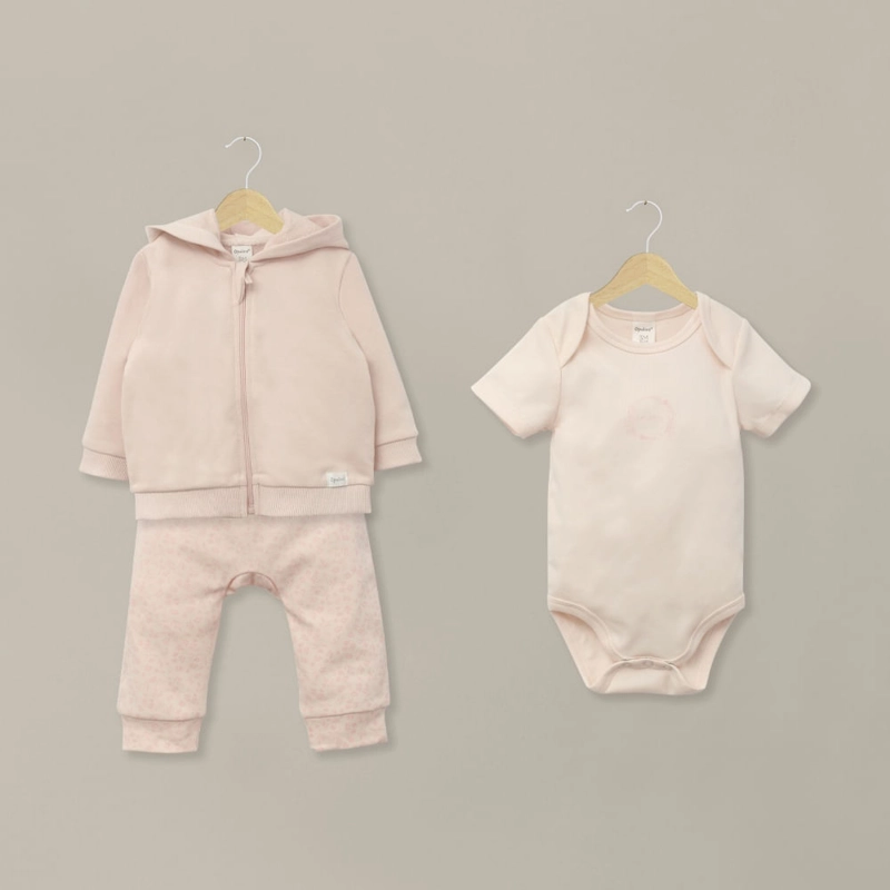CONJUNTO 3 PIEZAS POLERON, BODY Y PANTALON ROSADO BEBE NIÑA OPALINE - 1