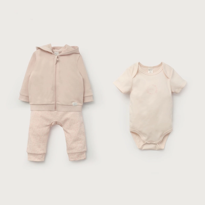 CONJUNTO 3 PIEZAS POLERON, BODY Y PANTALON ROSADO BEBE NIÑA OPALINE - 2