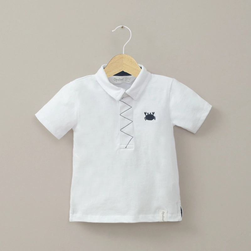POLERA CON CUELLO CAMISERO BLANCA DE NIÑO OPALINE - 1