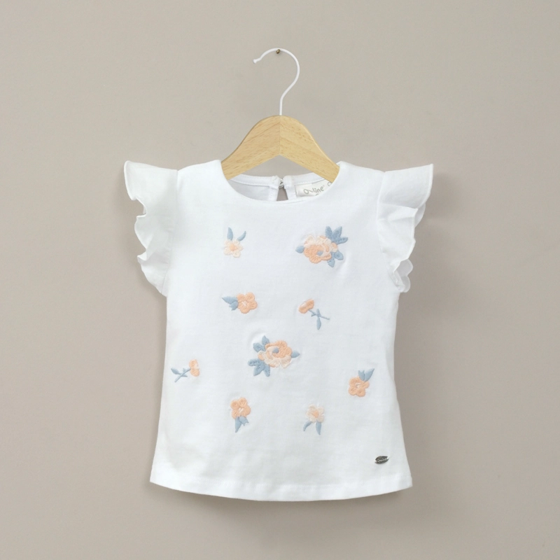 POLERA MANGA CORTA BORDADA BLANCA DE NIÑA OPALINE - 1