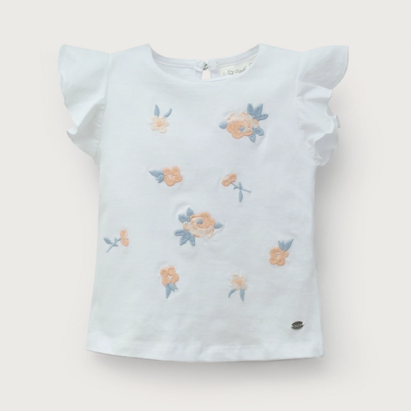 POLERA MANGA CORTA BORDADA BLANCA DE NIÑA OPALINE - 2