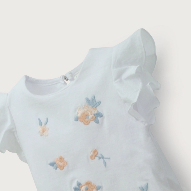 POLERA MANGA CORTA BORDADA BLANCA DE NIÑA OPALINE - 4