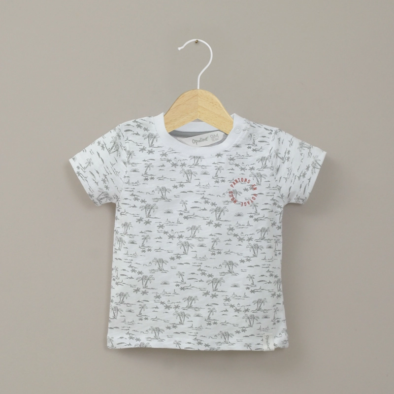 POLERA MANGA CORTA BLANCA PALMERAS DE NIÑO OPALINE - 1