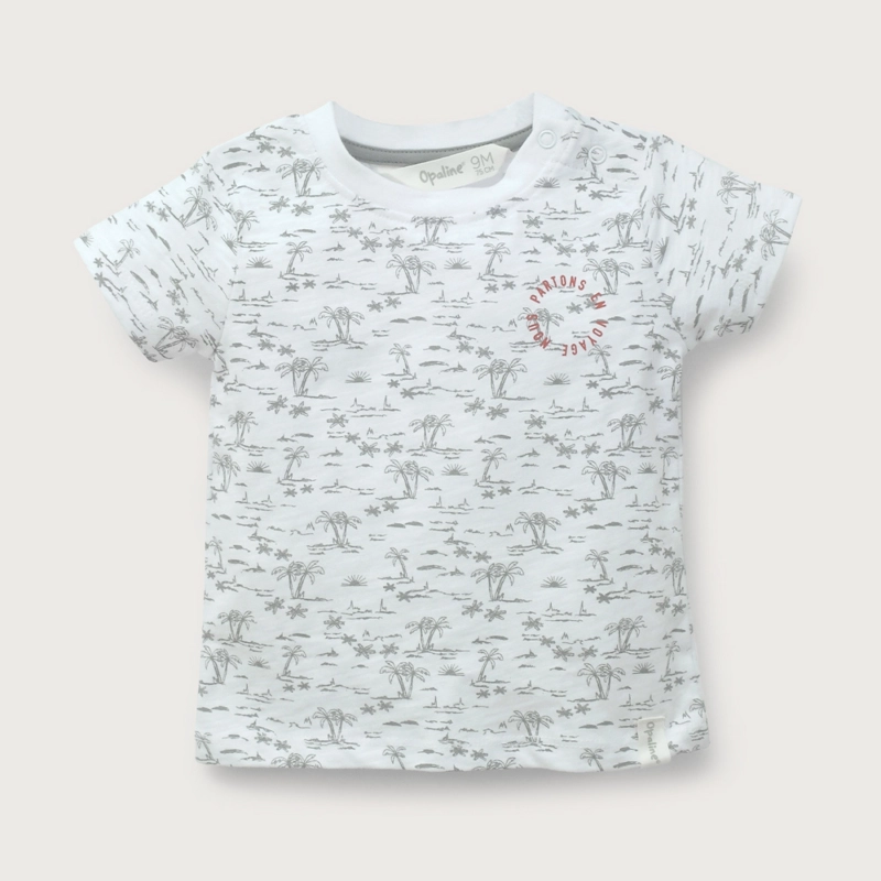 POLERA MANGA CORTA BLANCA PALMERAS DE NIÑO OPALINE - 2