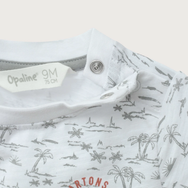 POLERA MANGA CORTA BLANCA PALMERAS DE NIÑO OPALINE - 4