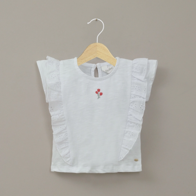 POLERA MANGA CORTA VUELOS BLANCA DE NIÑA OPALINE - 1