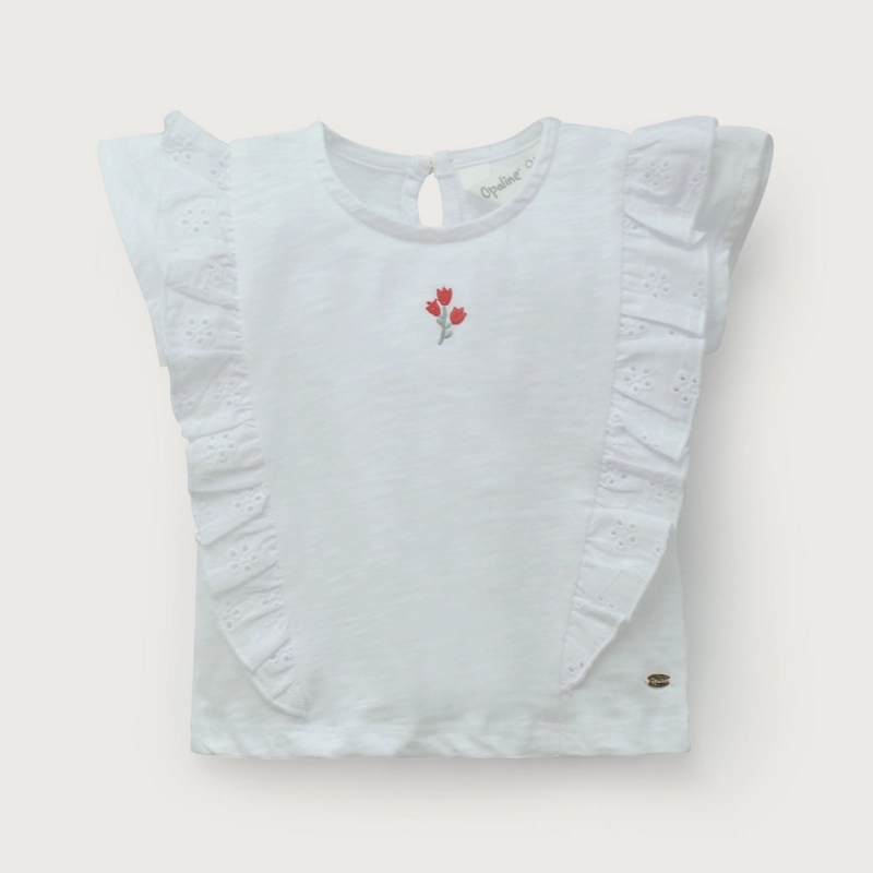 POLERA MANGA CORTA VUELOS BLANCA DE NIÑA OPALINE - 2