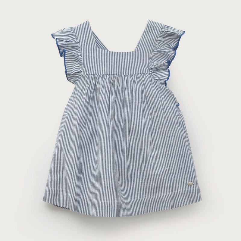 VESTIDO CELESTE CON RAYAS DE NIÑA OPALINE - 2