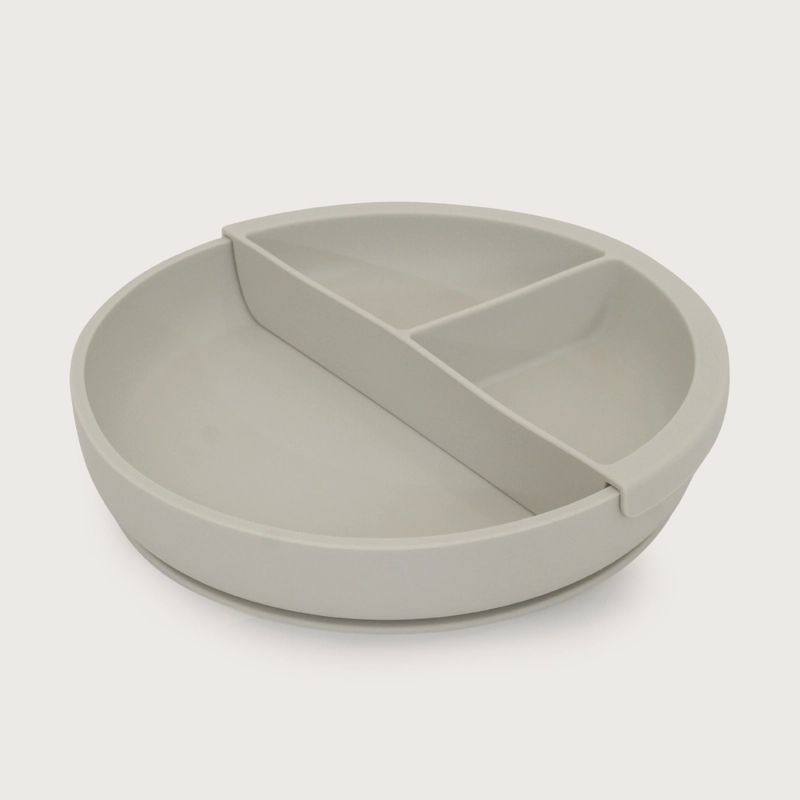 PLATO REDONDO CON BASE ANTIDESLIZANTE Y DIVIDOR GRIS OPALINE - 1