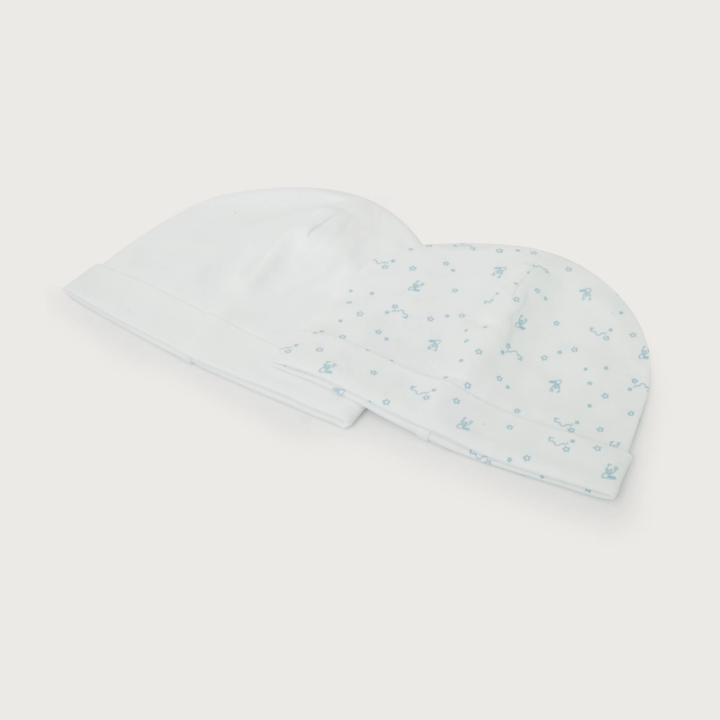 PACK 2 GORRO AJUAR CELESTE BEBE  NINO 100% ALGODON - 1