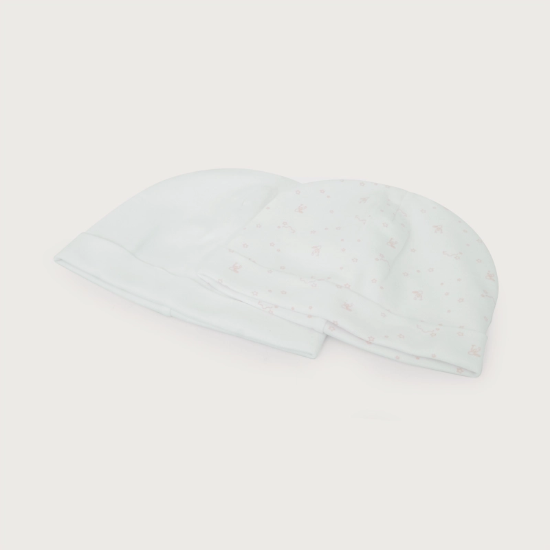 PACK 2 GORRO AJUAR ROSADO BEBE  NIÑA 100% ALGODON - 1