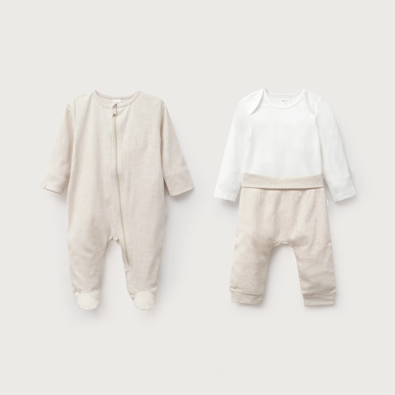 CONJUNTO 3 PIEZAS BEIGE BEBE UNISEX - 2