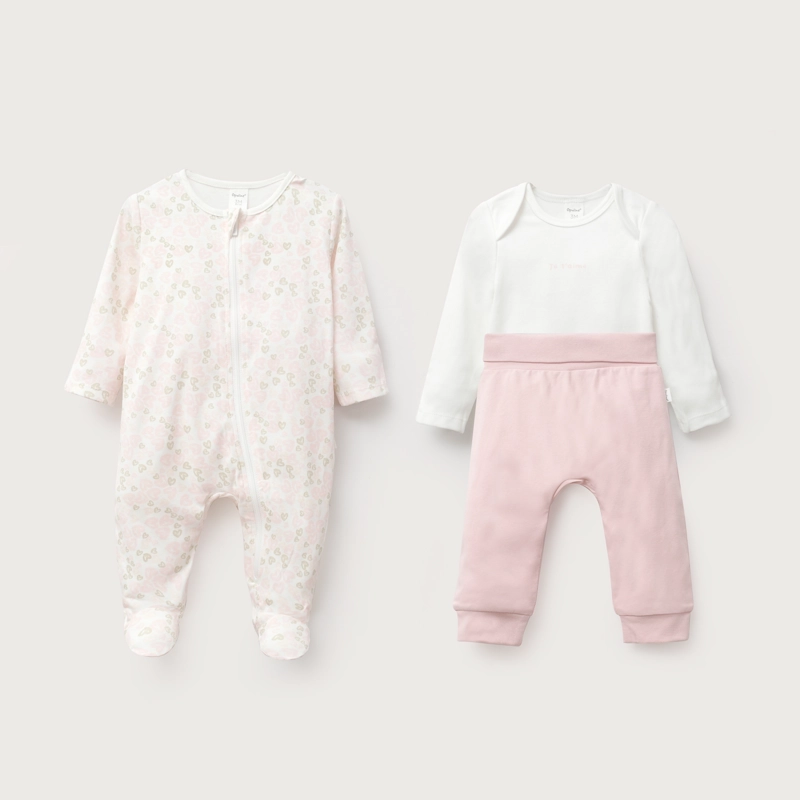 CONJUNTO 3 PIEZAS ROSADO CLARO BEBE NIÑA - 2