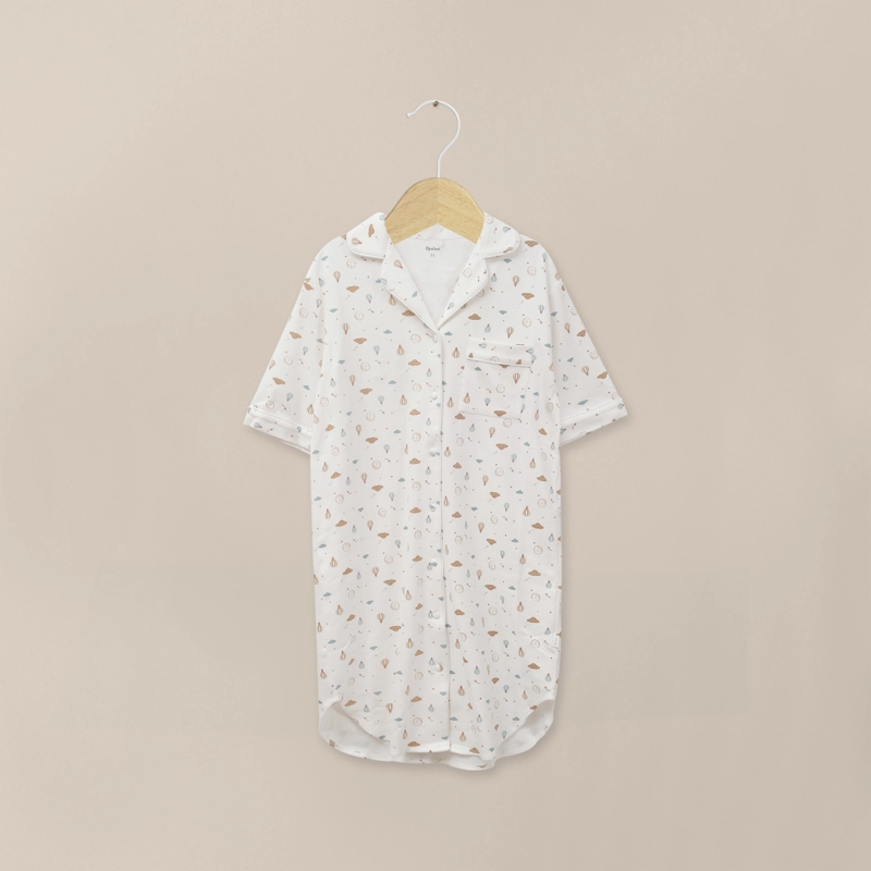 PIJAMA BEIGE MUJER CAMISERO ALGODON - 1
