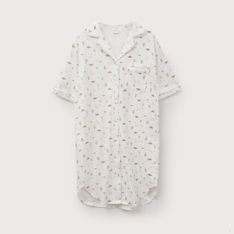 PIJAMA BEIGE MUJER CAMISERO ALGODON - 3