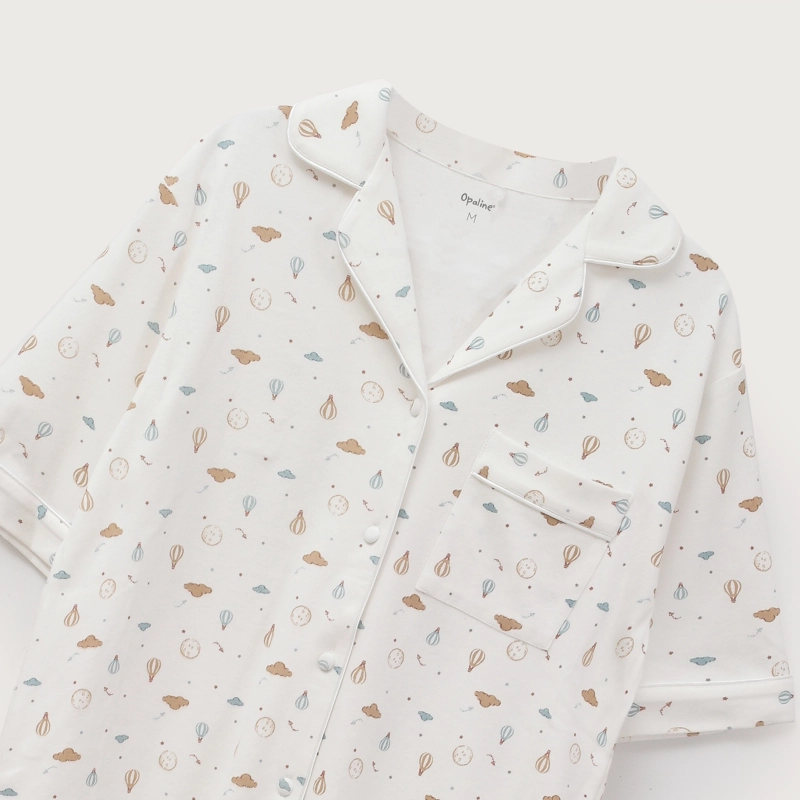 PIJAMA BEIGE MUJER CAMISERO ALGODON - 5
