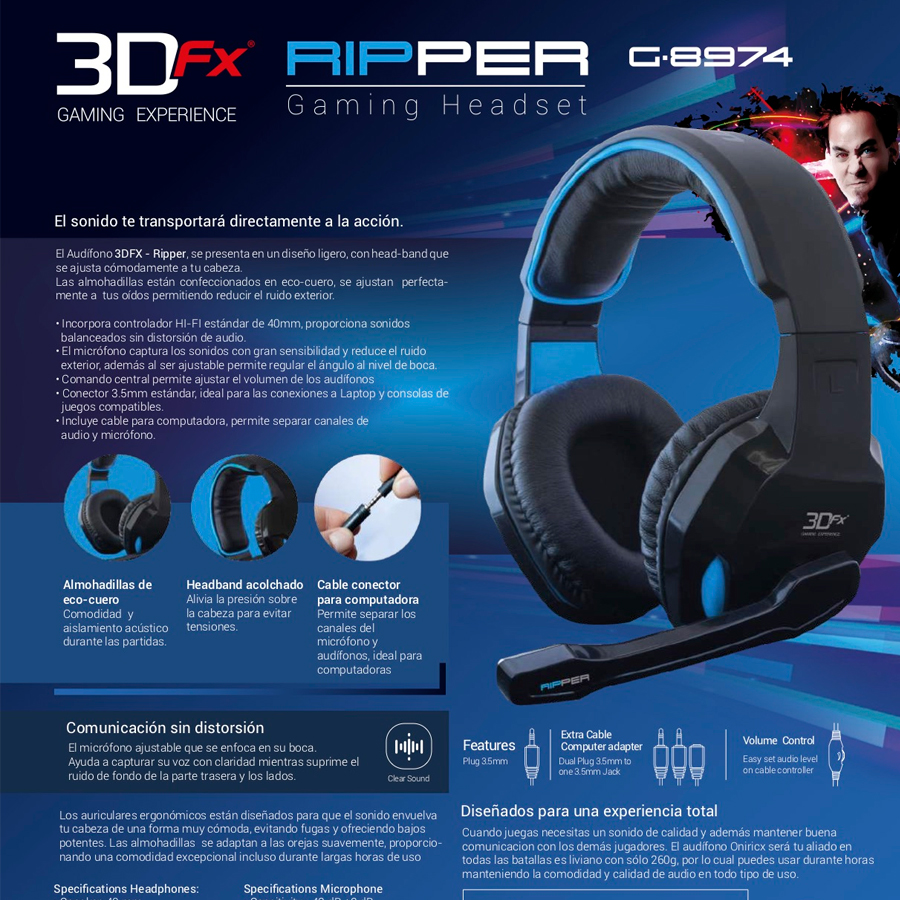 Ripley - AUDÍFONOS GAMER 3DFX HEADSET 8974 RIPPER MLAB AZUL