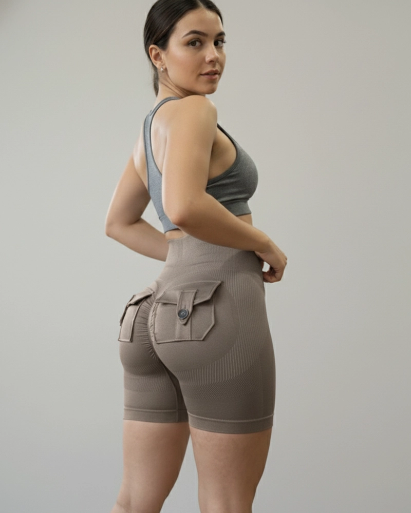 SHORT MUJER GYM SEAMLESS BOLSILLO TRASERO ABDOMEN PLANO YJ242 - 3