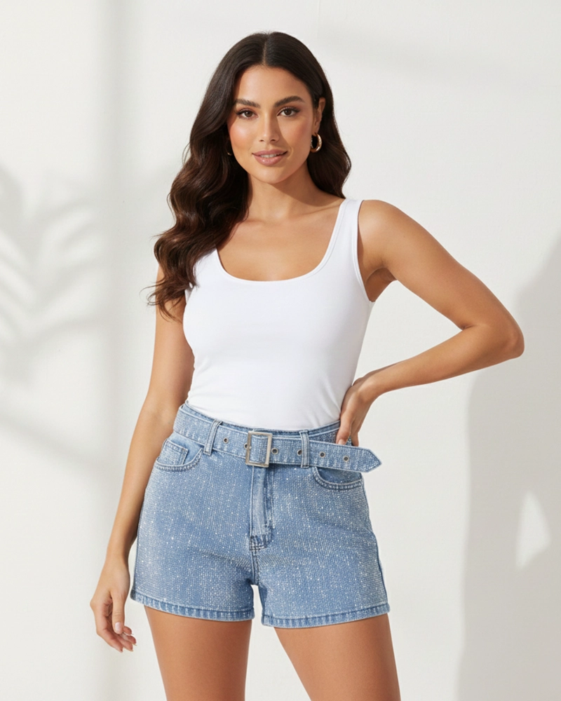 SHORT MUJER MEZCLILLA FRESCO CON BRILLOS FASHION VERANO - 2