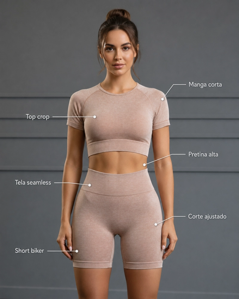 CONJUNTO DEPORTIVO MUJER MANGA CORTA Y SHORT PUSH UP - YJ203 - 2