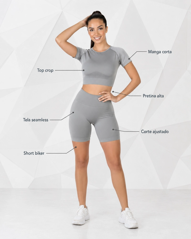 CONJUNTO DEPORTIVO MUJER MANGA CORTA Y SHORT PUSH UP - YJ203 - 2