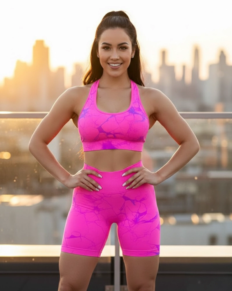 CONJUNTO FITNESS SHORT TIE DYE MUJER SEAMLESS YOGA HY30 - 2