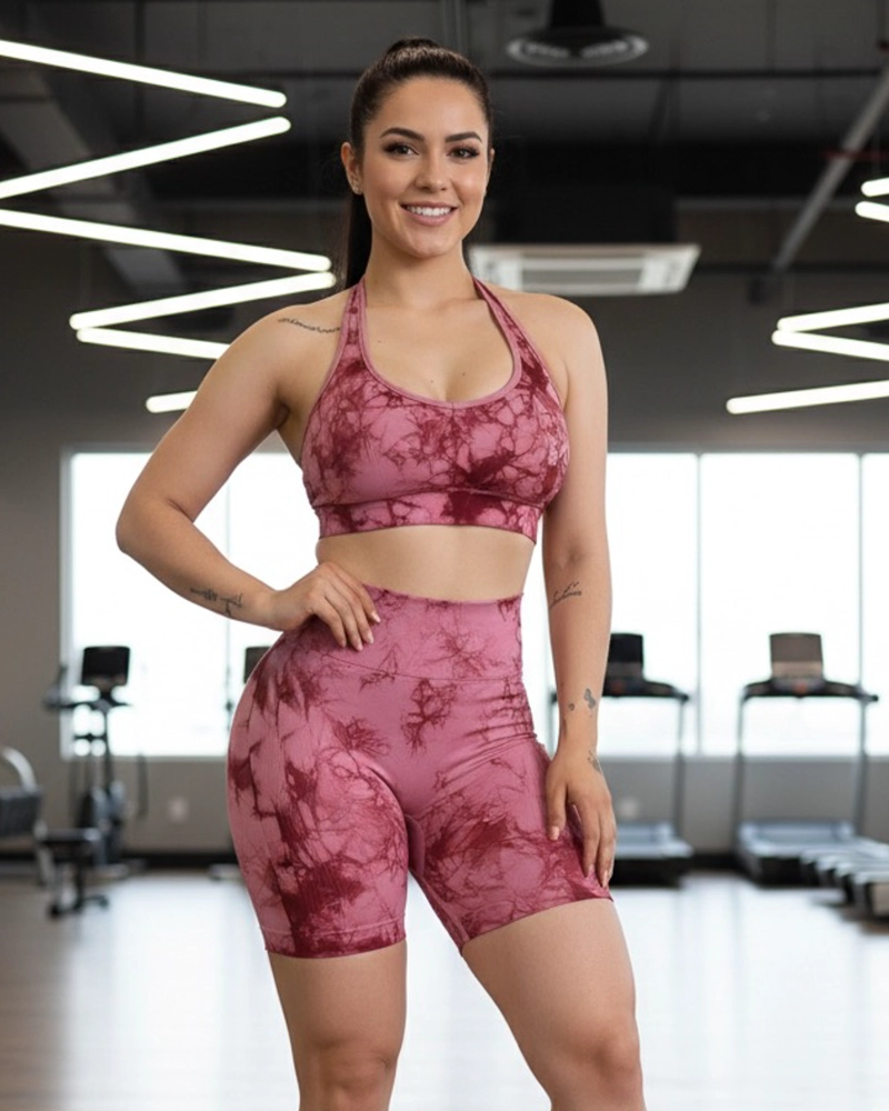 CONJUNTO FITNESS SHORT TIE DYE MUJER SEAMLESS YOGA HY30 - 3