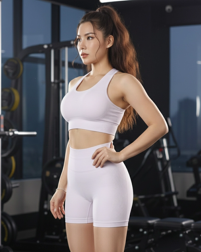 CONJUNTO FITNESS MUJER SHORT LEVANTA COLA SEAMLESS PUSH UP - 1