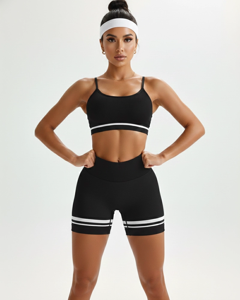 CONJUNTO DEPORTIVO SHORT PRETINA EN V Y PETO SEAMLESS PUSH UP - 4