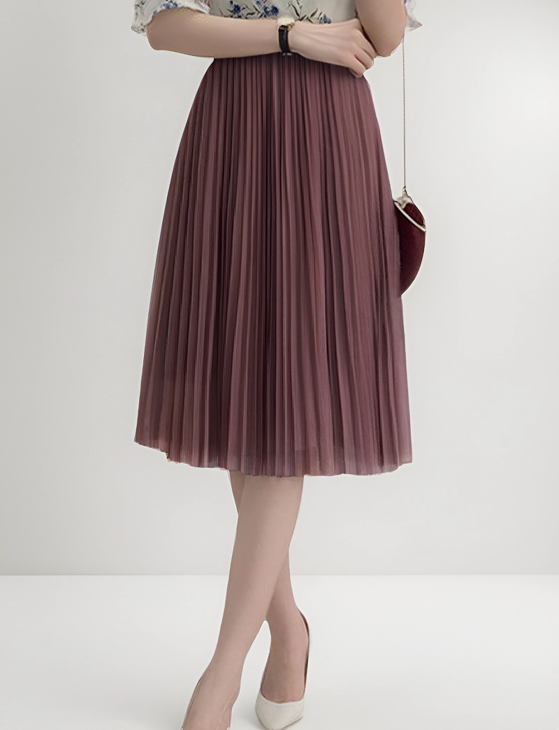 MAXIFALDA LARGA DE TUL PARA MUJER DISEÑO PLISADO Y CINTURA ELASTICA - 1