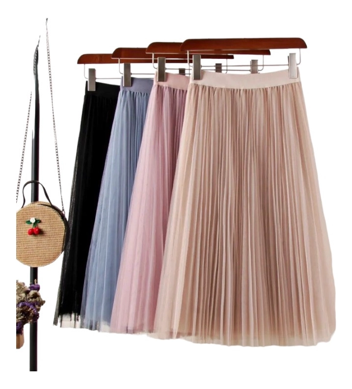 MAXIFALDA LARGA DE TUL PARA MUJER DISEÑO PLISADO Y CINTURA ELASTICA - 2