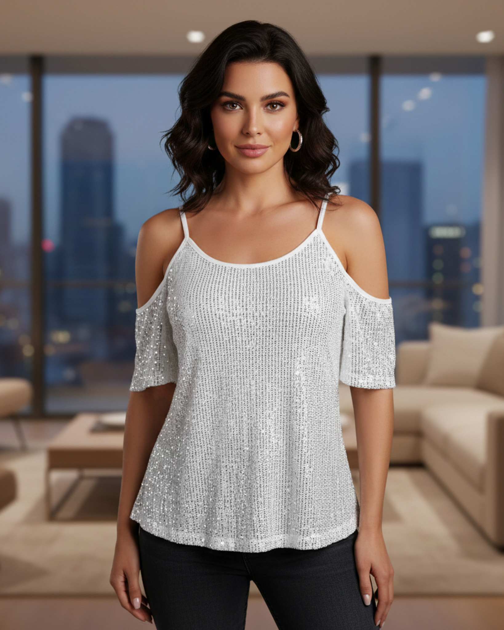 BLUSA DE VESTIR MUJER LENTEJUELAS BRILLOSAS ESTILO - 1