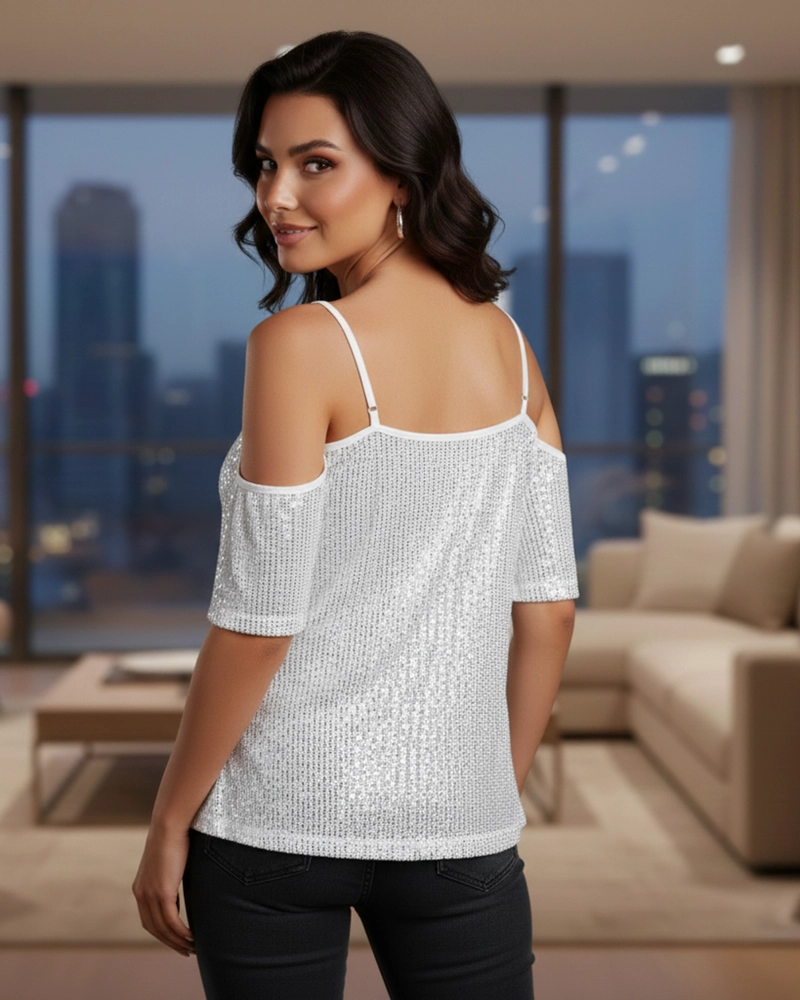 BLUSA DE VESTIR MUJER LENTEJUELAS BRILLOSAS ESTILO - 2