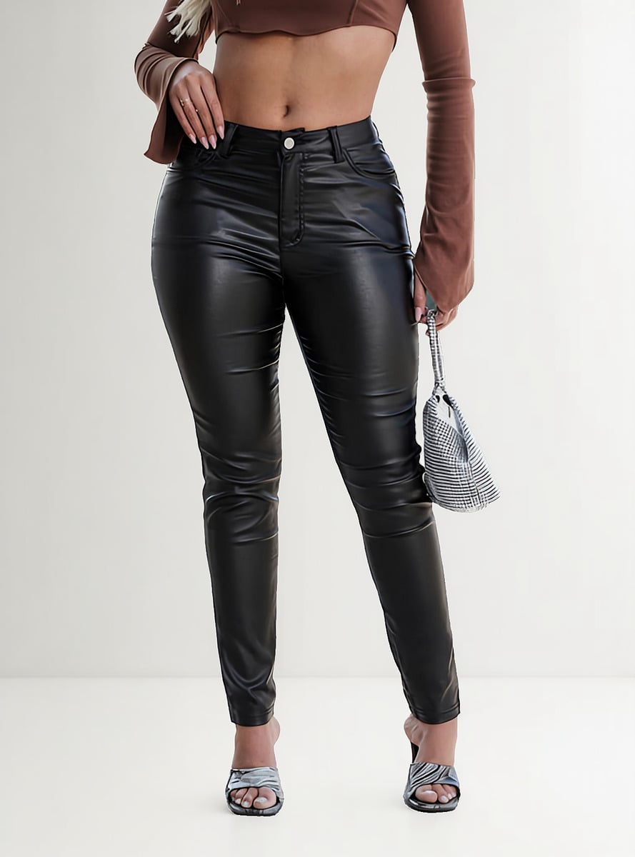 PANTALON MUJER ECO CUERO TIRO ALTO CALCE ESTILIZADO - 4